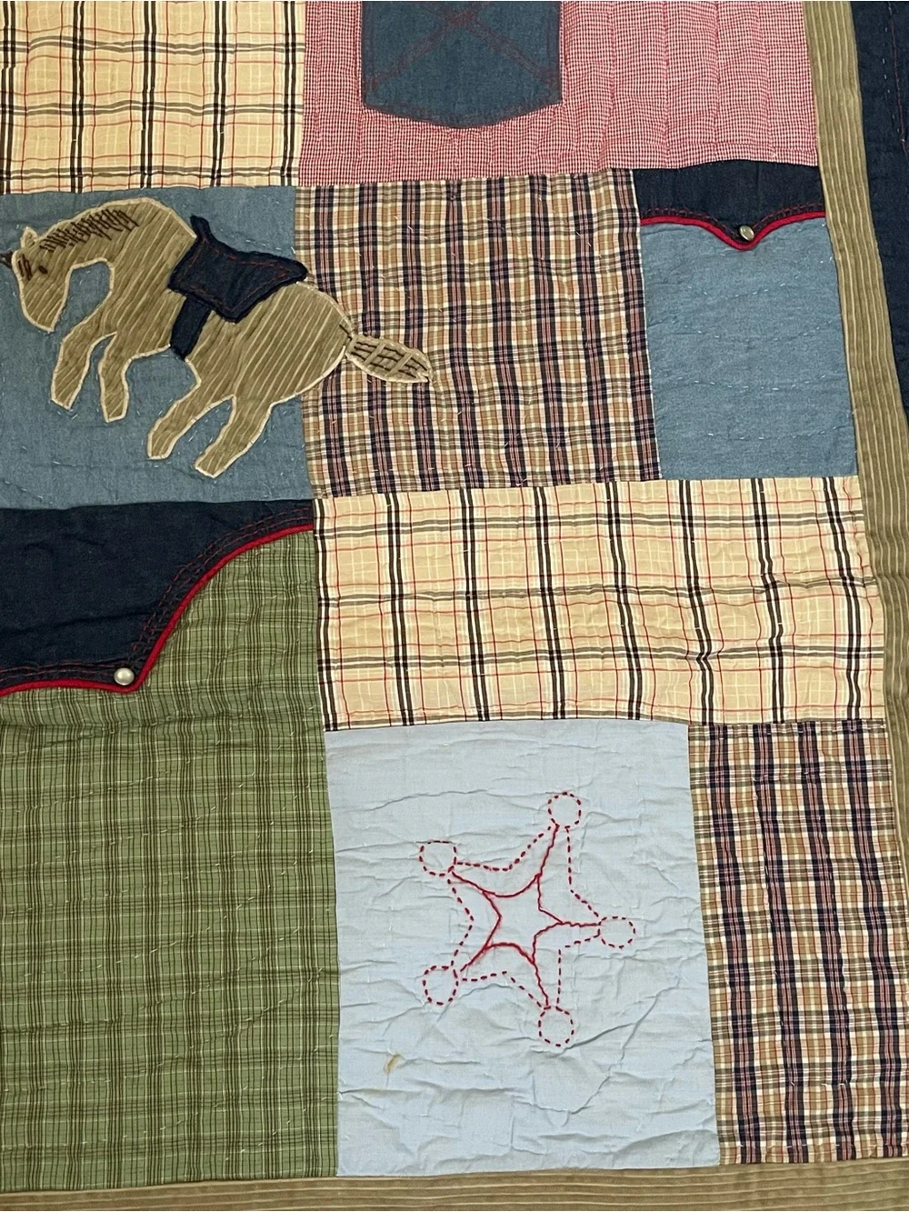 VTG Pottery Barn Kids Wild West Patchwork 100% Cotton Quilt & 2 Pillow Shams